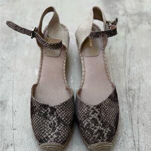 Botkier Brown Snake-Print Woven Espadrille Ankle-Strap Flats